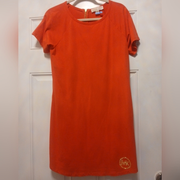 Michael Kors - Red Shift Dress, Short Sleeve, Round Neck, Logo, Size Small - Picture 2 of 9